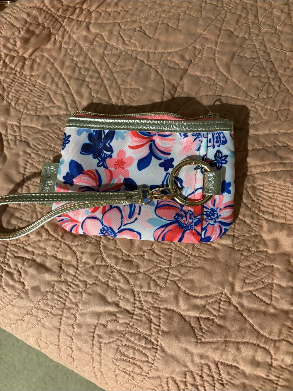 Lilly Pulitzer Floral Wristlet in Coral Pink & Navy